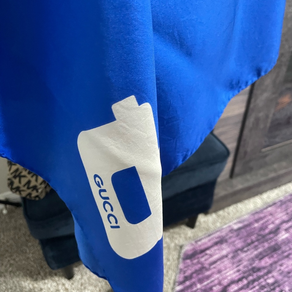 Gucci Blue and Dark Blue Graphic Scarf